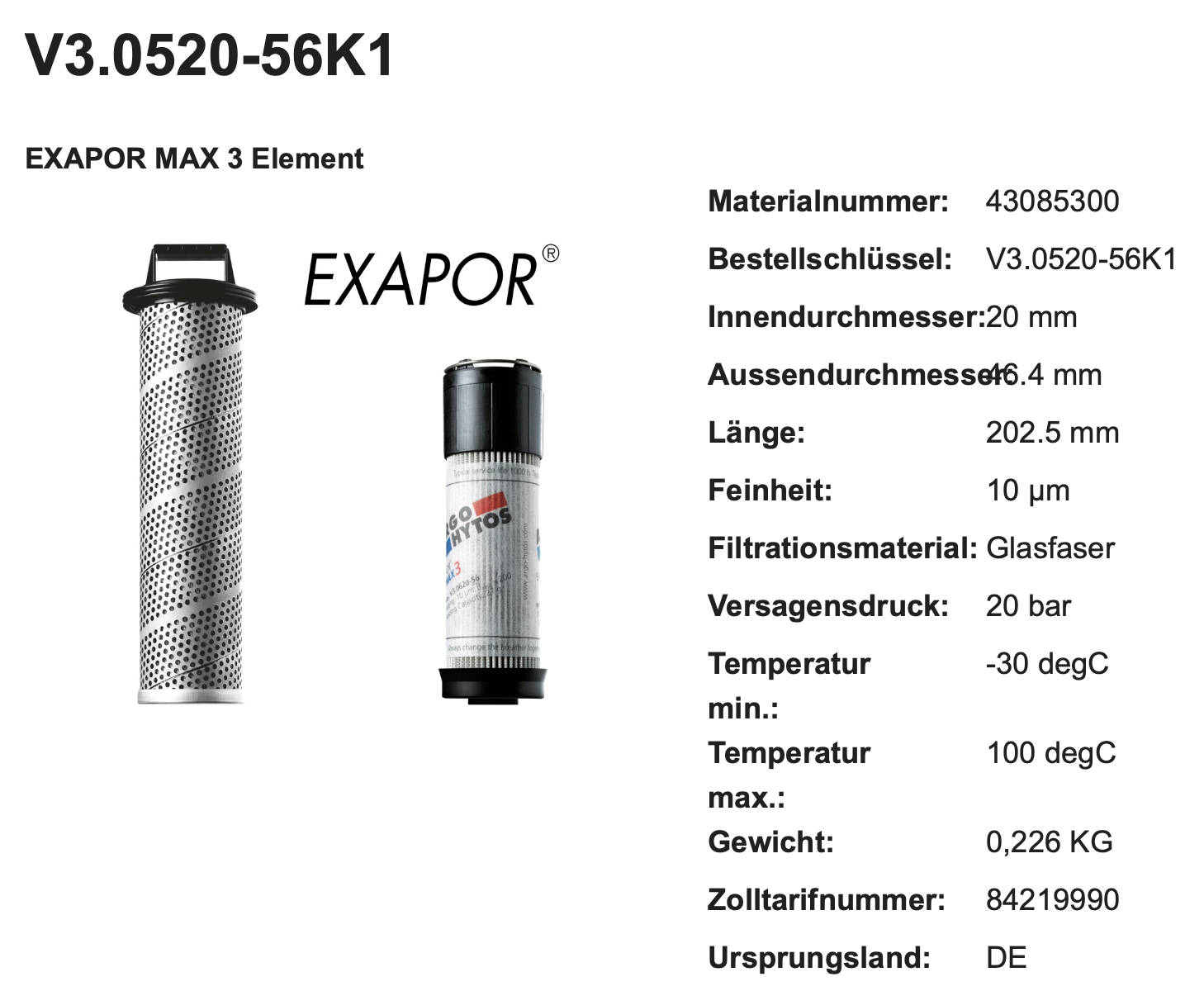 EXAPOR MAX 3 Element Argo Hytos